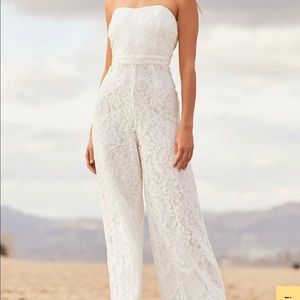 Lulus strapless lace wide leg jumpsuit